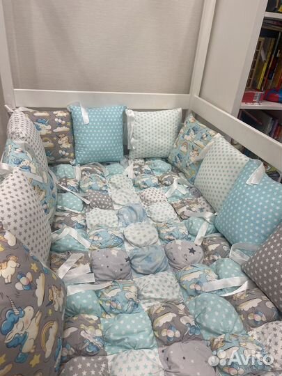 Бортики в детскую кроватку, одеяло бомбон