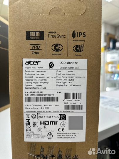Новый Монитор 23,8 IPS Acer 75Герц