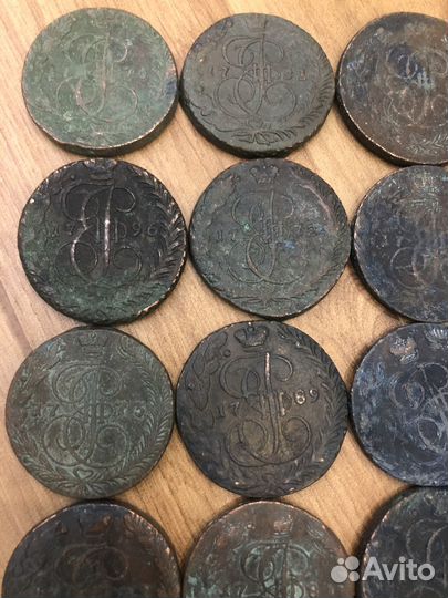 Медные пятаки Екатерины 2. (61 шт) с 1764 по 1796