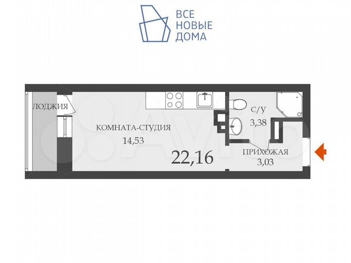 Квартира-студия, 22,2 м², 4/25 эт.