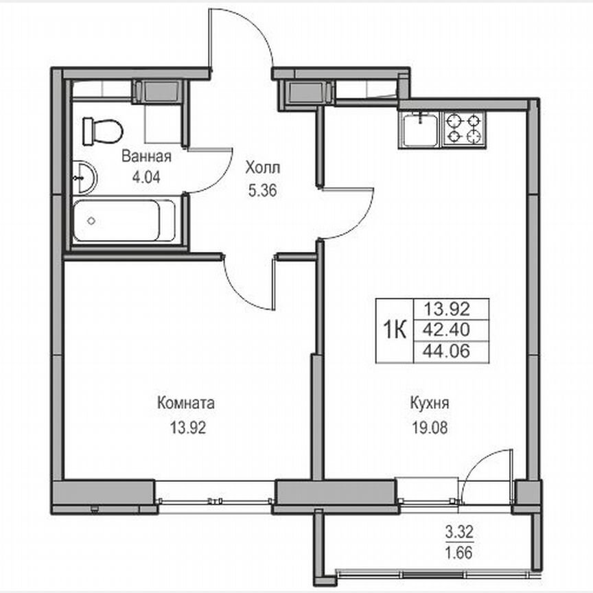 1-к. квартира, 44,1 м², 22/23 эт.