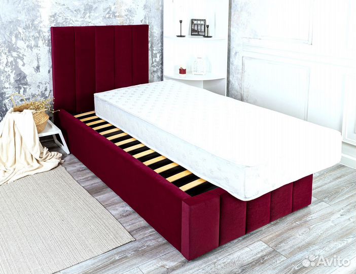 Кровать 90х200 Богема велюр бордо
