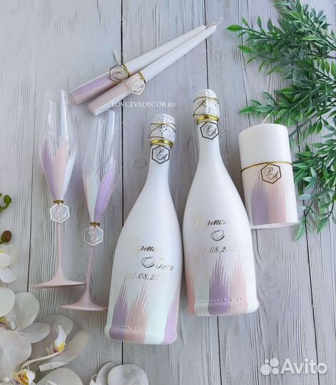 Свадебные аксессуары пудрово-лавандовые именные