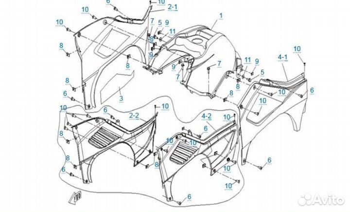Облицовка бензобака CF moto X6 (синий металлик )