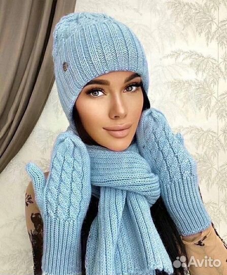 Демисезонный комплект с лайкрой Шапка+Снуд+Варежки