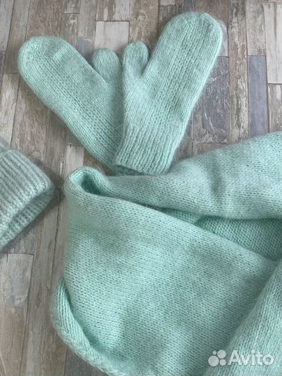 Шапка, палантин, варежки из пуха норки