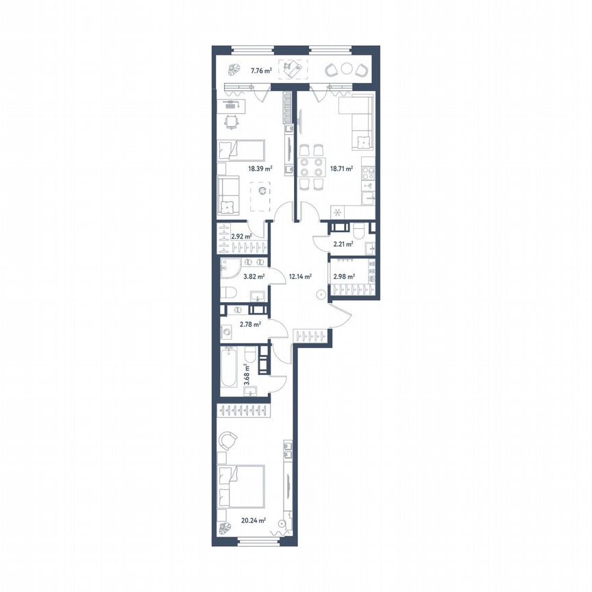 2-к. квартира, 91,8 м², 3/11 эт.