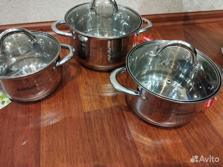 Набор кастрюль 2.9л, 3.9л и 6.5л. Индукция.Новая