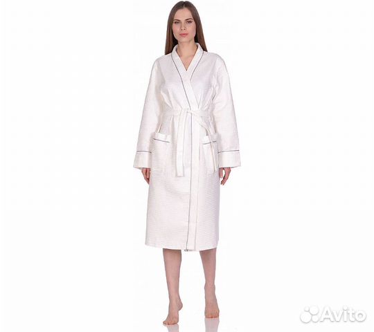 Халат вафельный Home One с кантом отбеленный 48