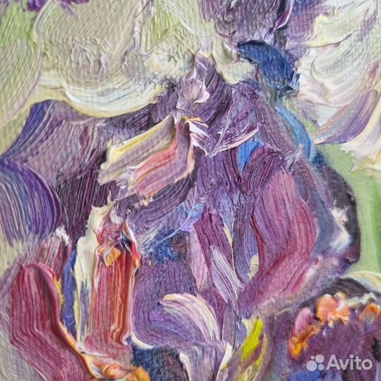 Ирисы цветы картина маслом миниатюра с цветами