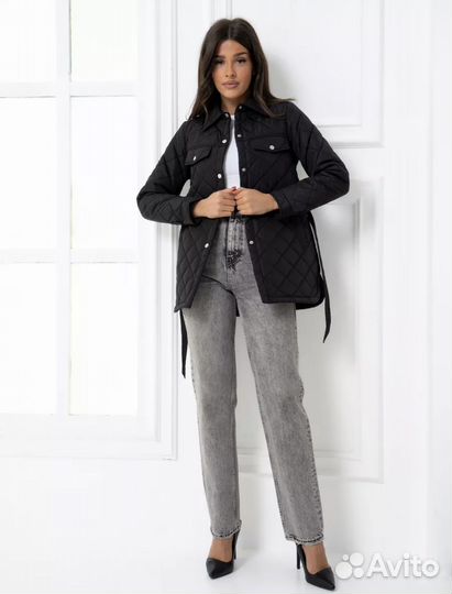 Куртка рубашка стеганная весенняя с поясом