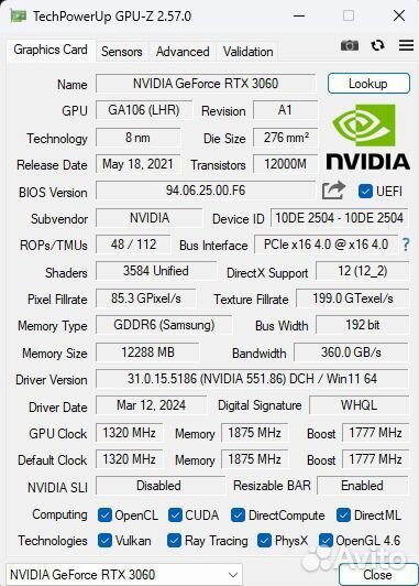 Yeston rtx 3060 12g