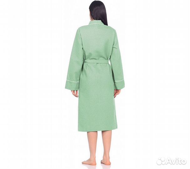 Халат вафельный Home One с кантом фисташка 48