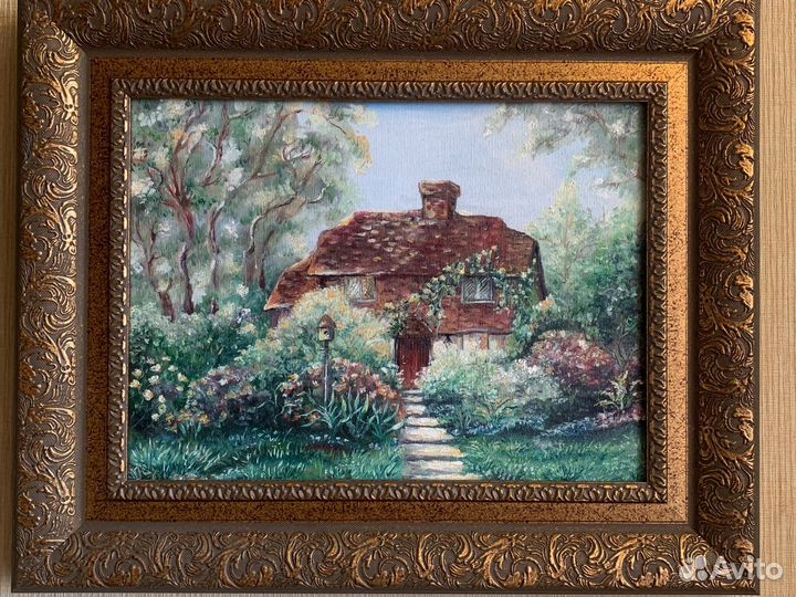 Интерьерная картина маслом «домик в лесу «