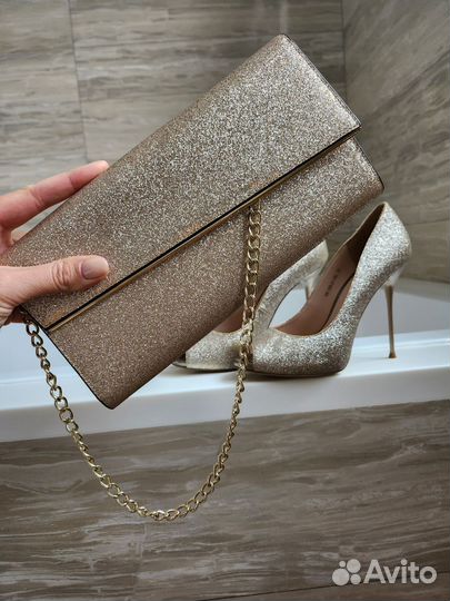 Золотые женские туфли 37 размер и золотой клатч