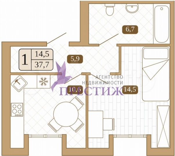 1-к. квартира, 37,7 м², 3/3 эт.