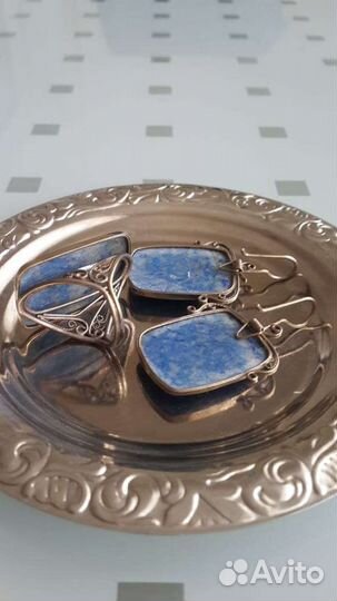 Лазурит Кольцо 16,5 Серьги Мельхиор