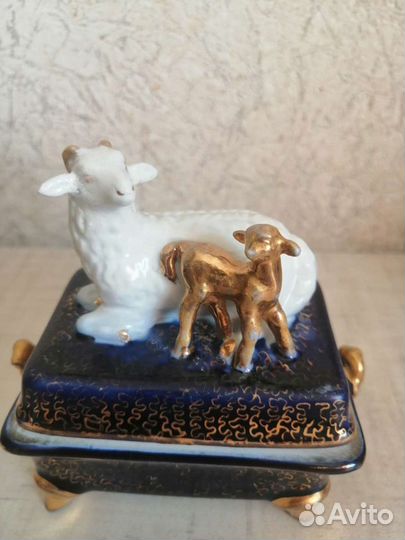 Фарфоровая статуэтка шкатулка овца и ягненок 1956