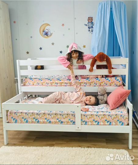 Кровать для 2-х детей из березы 190 90 Серая