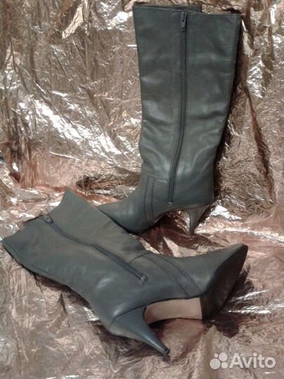 Сапоги осенние, широкие голенища, серый цвет