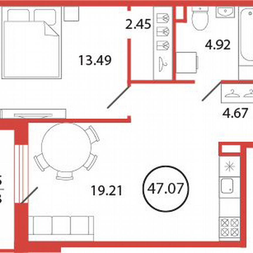 1-к. квартира, 47,1 м², 9/12 эт.