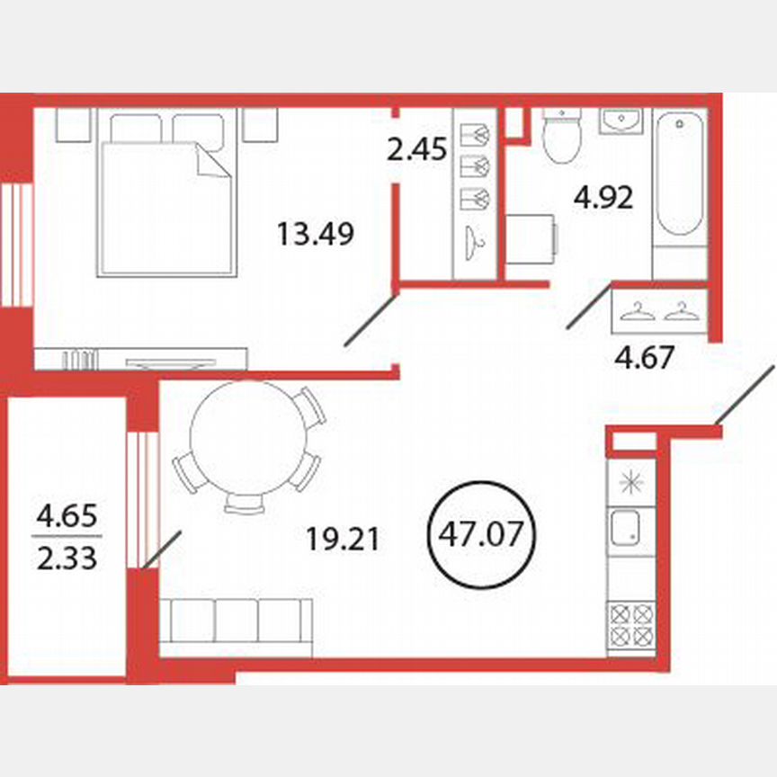 1-к. квартира, 47,1 м², 9/12 эт.