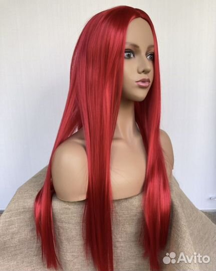 Парик красный малиновый прямые волосы