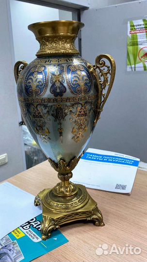 Ваза Версаче Италия стекло бронза роспись золотом