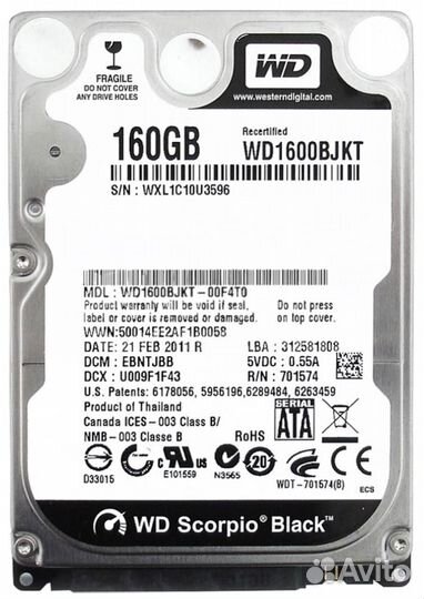 Жесткий Диск Western Digital WD1600bjkt 160Gb SATA
