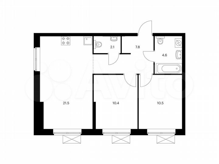 2-к. квартира, 56,9 м², 13/22 эт.