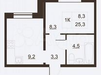 1-к. квартира, 25,6 м², 3/11 эт.