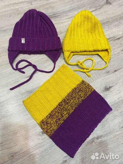 Комплект зимний на девочку 2 шапки и снуд