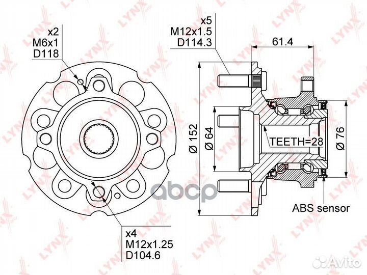 Ступица колеса зад прав/лев WH1080 lynxauto