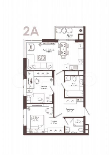 2-к. квартира, 60,9 м², 3/14 эт.