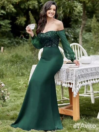 Изумрудное вечернее платье в пол 42,44,46,48