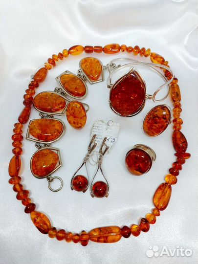 Янтарь винтаж ссср.Серьги,кольца,браслет,бусы