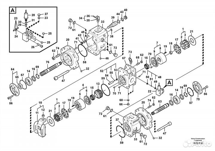 Основной гидравлический насос Volvo EC360B (К3V180dтp-9N29-17Т)