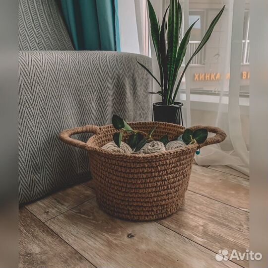 Корзина из джута, декор