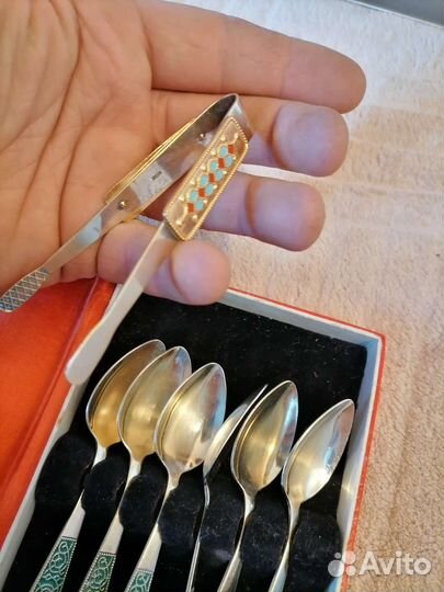 Ложки СССР серебро чайные с эмалями