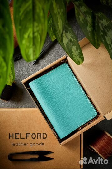 Обложка для паспорта кожаная бирюзовая