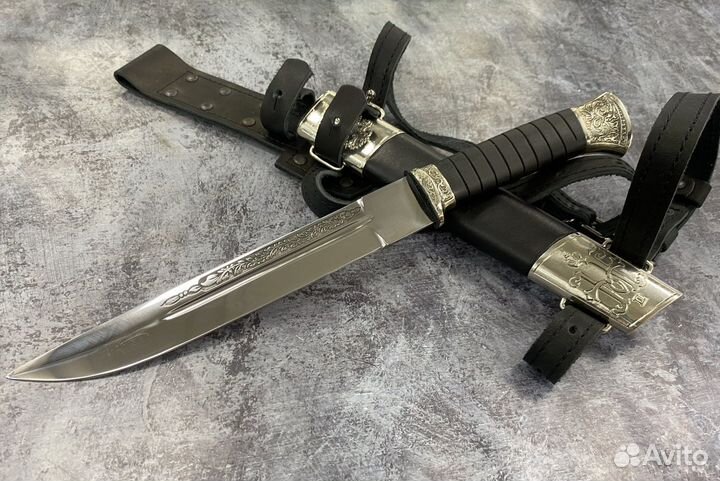 Пластунский нож-2 с резьбой, украшенный, 95х18, ме