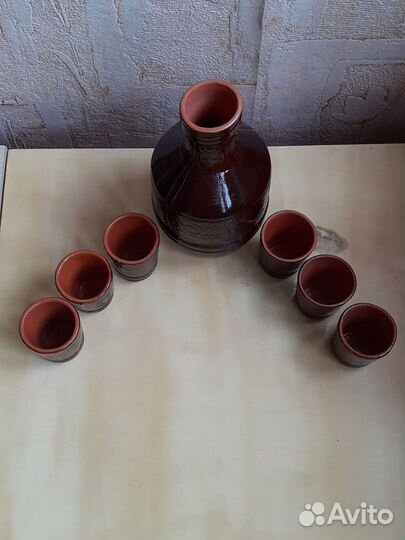 Штоф и 6 стопок Набор Обливная керамика
