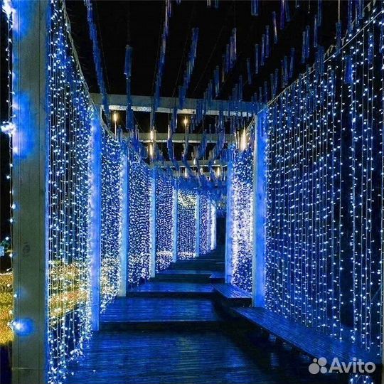 Гирлянда штора синий свет 3х2