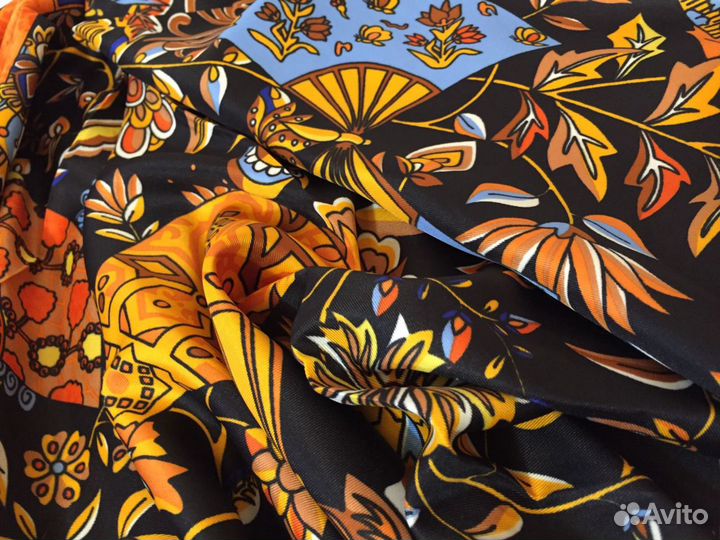 Платок шаль черного цвета. Hermes Веер