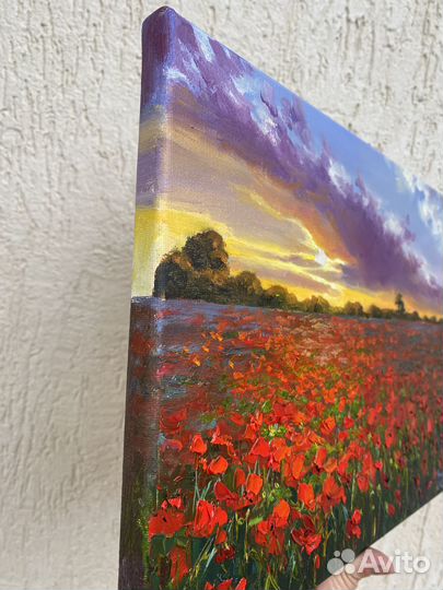 Картина маслом на холсте маковое поле