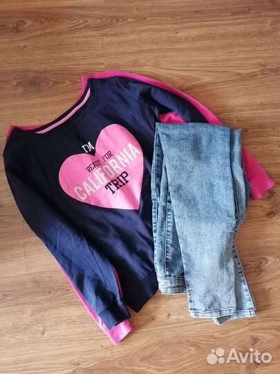 Джинсы, свитшот (лонгслив), рубашка