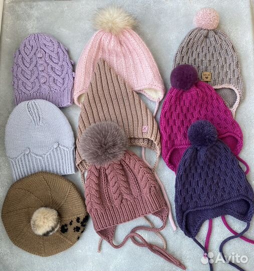 Вязаные шапки для девочек на 2-4года