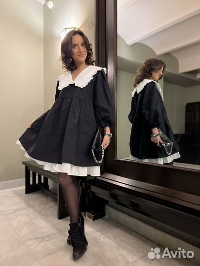 Платье Lime черное с белым воротником