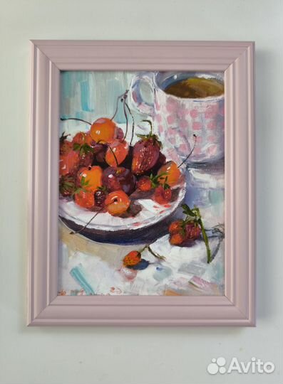 Картина ягоды натюрморт маслом в рамке