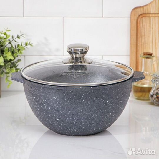 Казан «Гранит», 4 л, стеклянная крышка, литые ручк